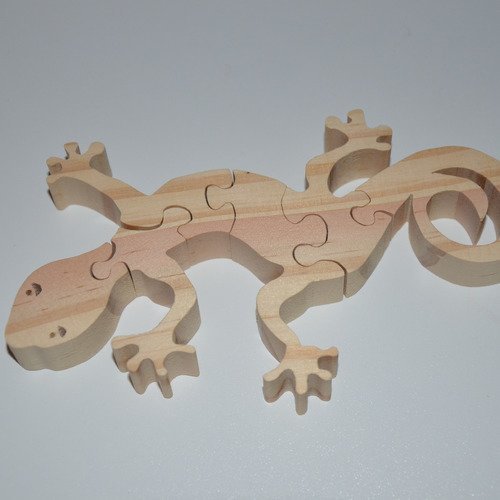 Puzzle salamandre/lézard en bois brut à décorer - 6 pièces