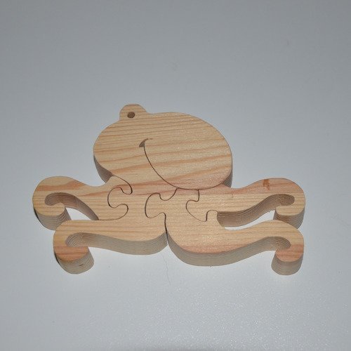 Puzzle pieuvre en bois brut à décorer - 4 pièces