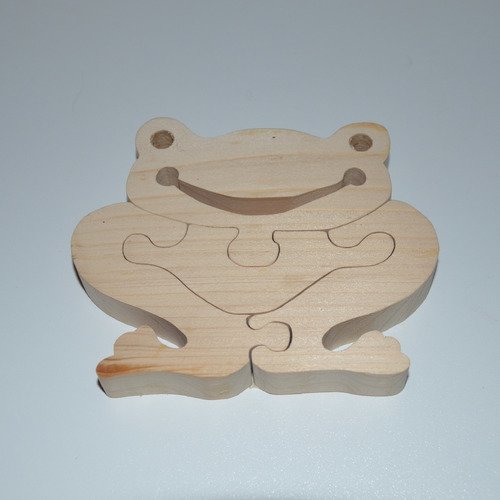 Puzzle grenouille assise en bois brut à décorer - 4 pièces
