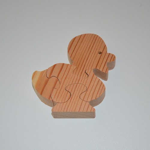 Puzzle petit canard en bois brut à décorer - 4 pièces