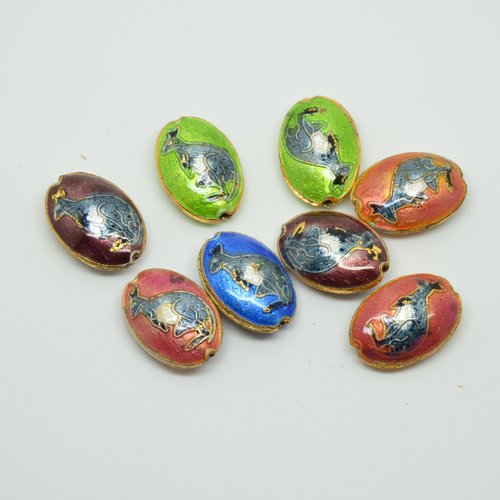 8 perles cloisonnées ovales - multicolore - 13x19mm