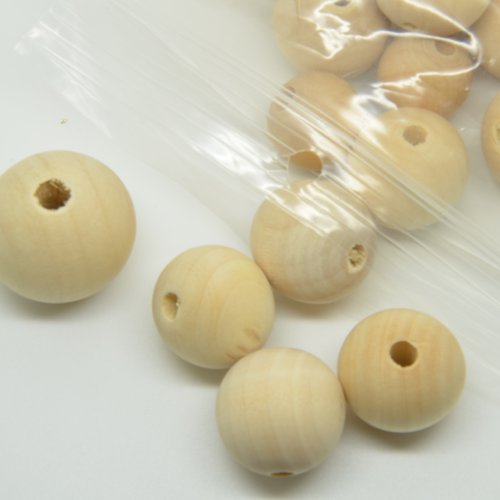 28 perles rondes en bois brut - 15, 19 et 23mm