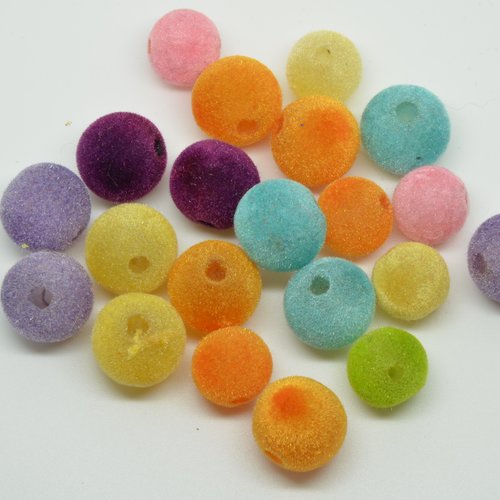 20 perles velours rondes - multicolore - 12 et 14mm
