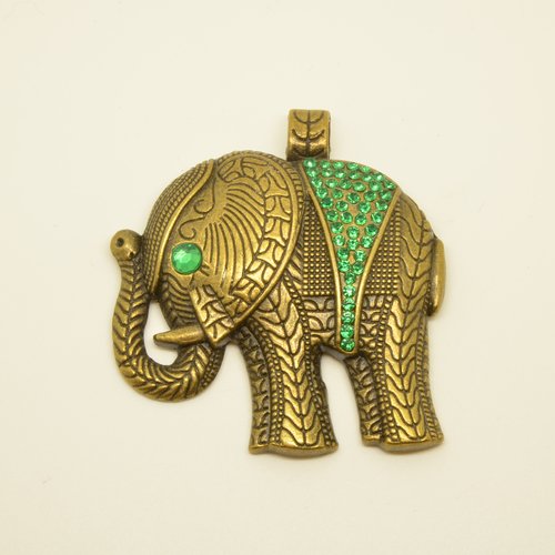 Grand pendentif éléphant style ethnique - bronze - 55x60mm