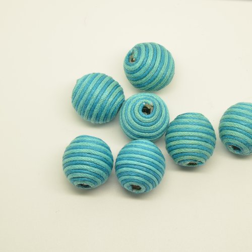 7 perles coton - turquoise - 18mm