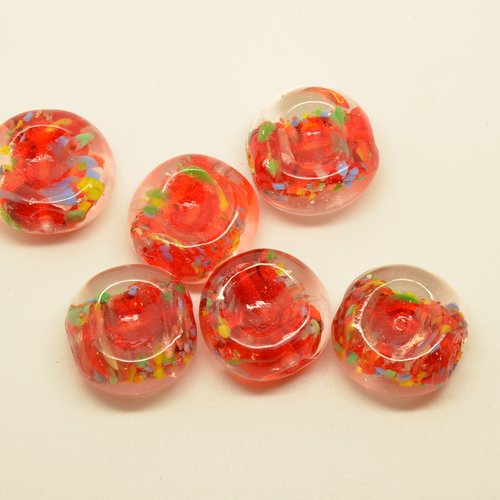 6 perles palets en verre lampwork - rouge - 22mm