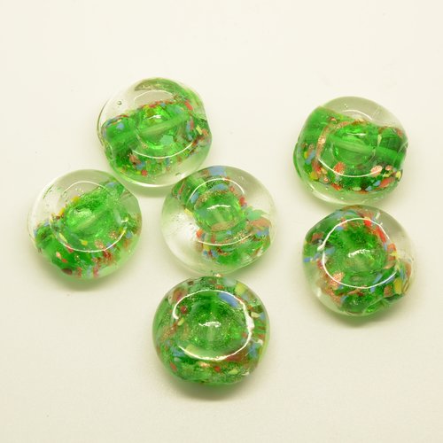6 perles palets en verre lampwork - vert - 22mm