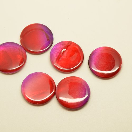 6 perles palets/pastilles en nacre - rouge - 20mm
