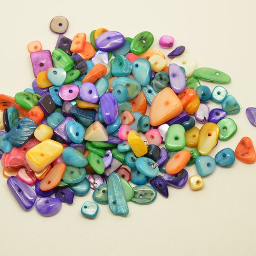 160 perles chips de nacre - couleurs variées - 5 à 20mm
