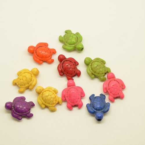 10 perles tortues en pierre de howlite - multicolore - 15x19mm