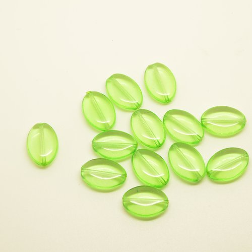 13 perles palets ovales en verre - vert - 11x16mm