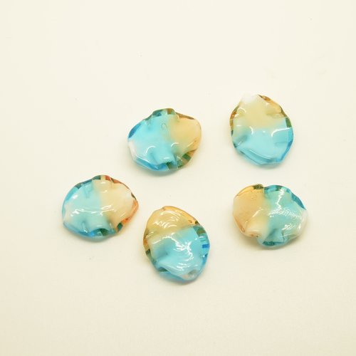5 perles ovales ondulées - bleu, ivoire - 16x19mm