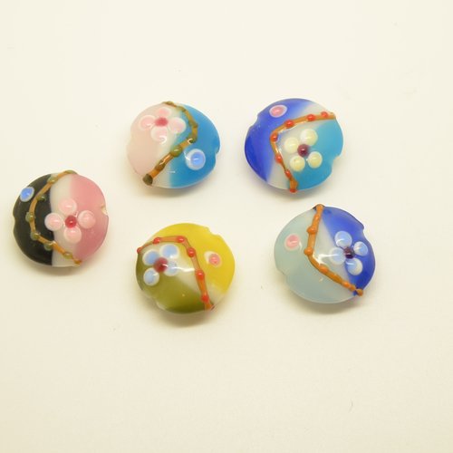 5 perles pastilles en verre lampwork - multicolore - 21mm