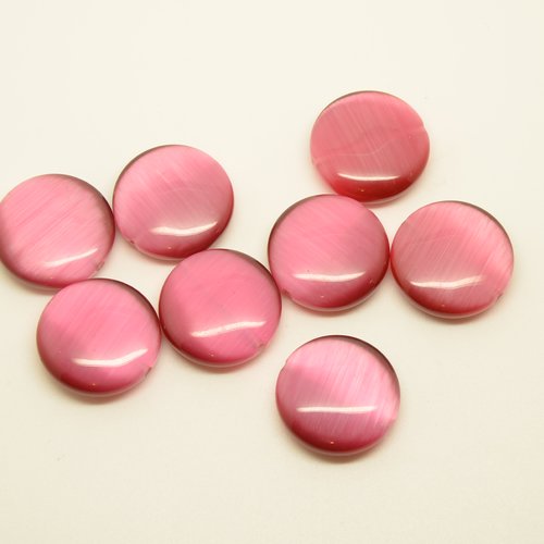 8 perles palets en verre oeil-de-chat - rose violine - 20mm