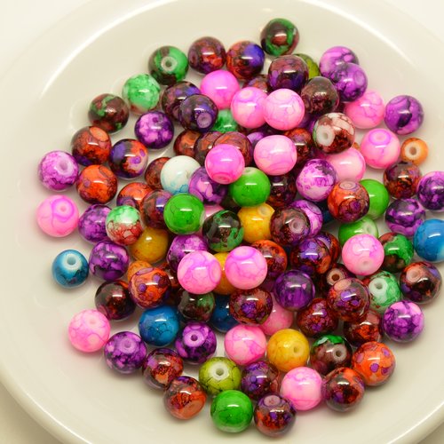 120 perles marbrées - couleurs variées - 8mm