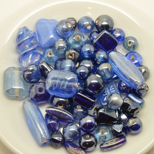 60 perles assorties nacrées - camaïeu bleu - 9 à 29mm