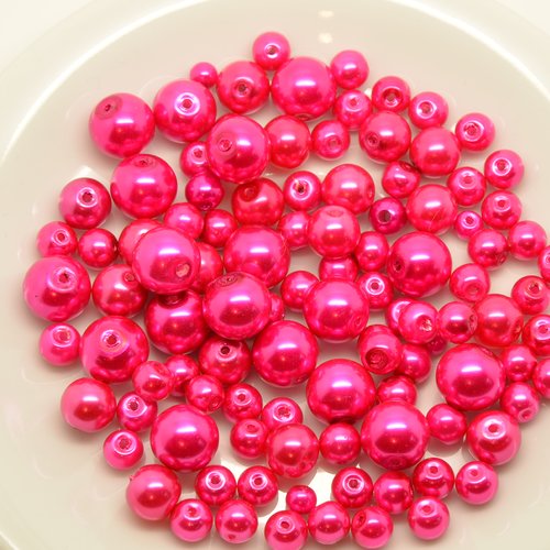 106 perles rondes nacrées - rose fuchsia - 6 à 8mm