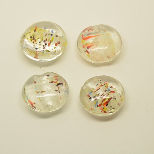 4 perles palets en verre lampwork - transparent, multicolore - 25mm