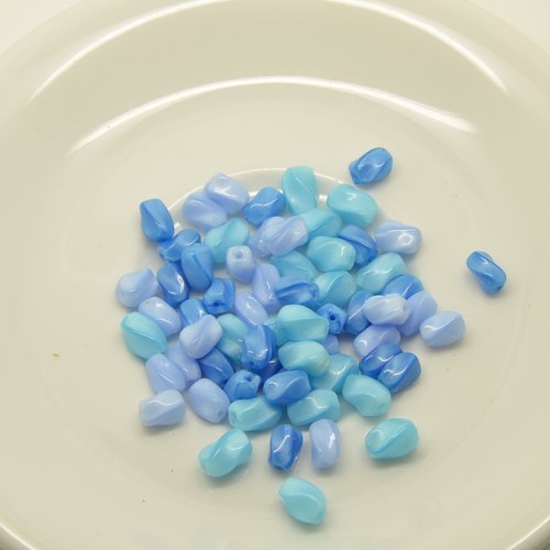 64 petites perles grain de riz - camaïeu bleu - 4x7mm