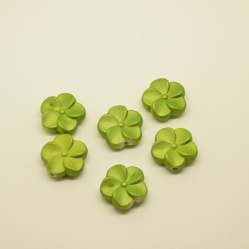 6 perles fleurs - vert - 19mm