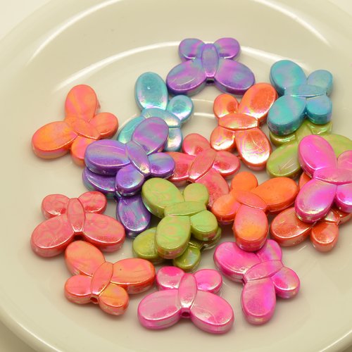 18 perles papillons - couleurs variées - 11x22mm