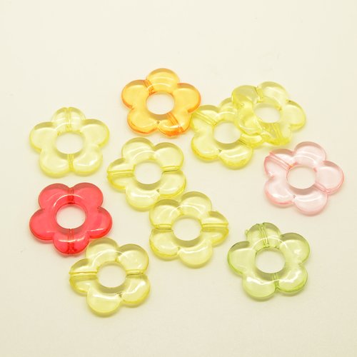 10 perles cadres fleurs - couleurs variées - 19mm