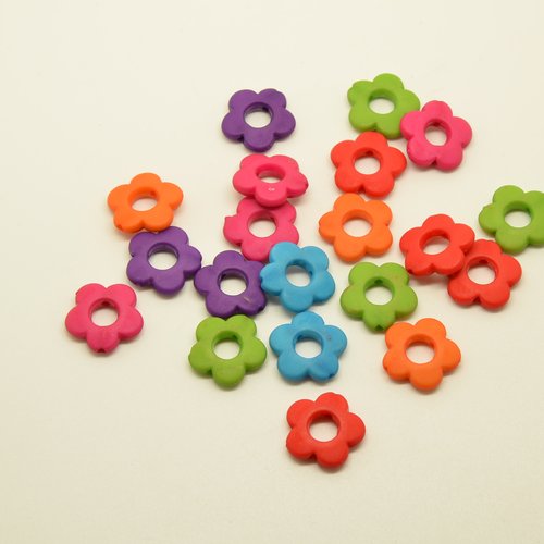 20 petites perles cadres fleurs - couleurs variées - 14mm