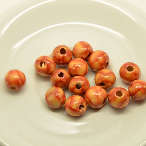 15 perles rondes en bois - orangé - 12mm