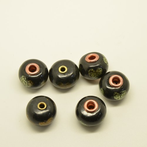 6 perles à gros trou style pandora - noir, vert, or - 18mm