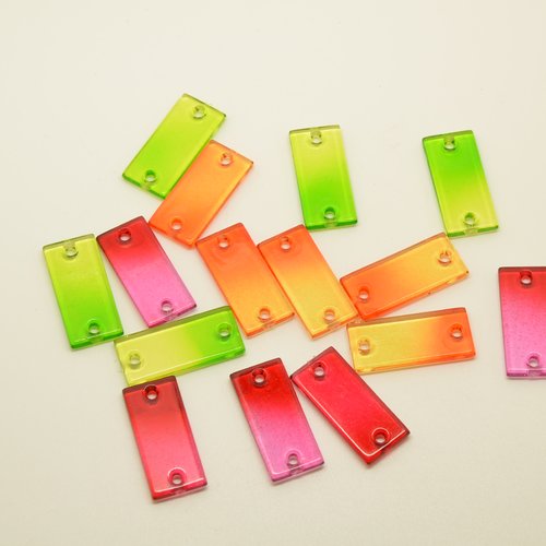 15 connecteurs rectangles - vert, orange, rose - 11x25mm