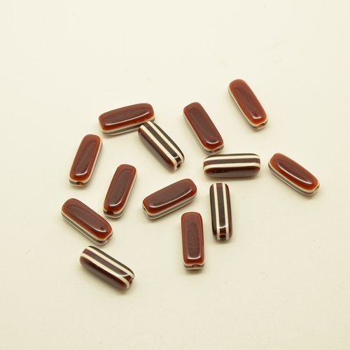 12 perles bonbons tubes - marron, blanc - 5x13mm