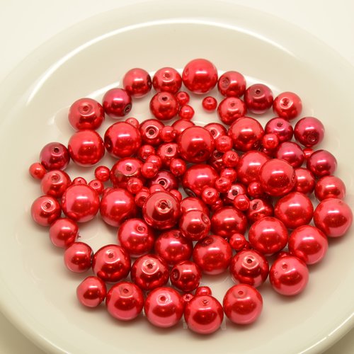 100 perles rondes nacrées - rouge - 4 à 10mm
