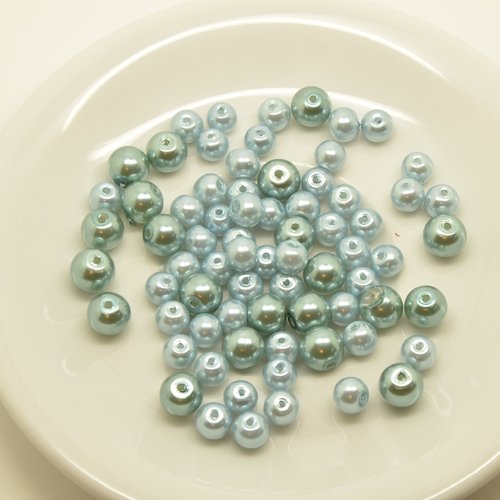 120 perles rondes nacrées - gris bleuté - 4 à 8mm
