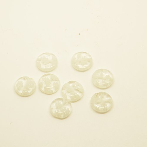 8 perles pastilles - transparent, blanc - 12mm