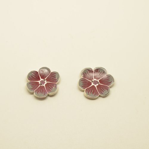 2 boutons fleurs - gris, prune - 23mm