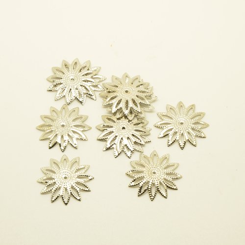 10 coupelles/calottes fleurs filigranées - argenté - 19mm