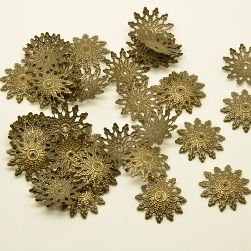 10 coupelles/calottes fleurs filigranées - bronze - 19mm