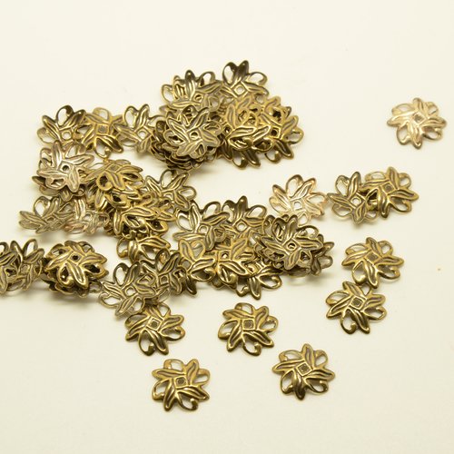 20 coupelles/calottes fleurs filigranées - bronze - 10mm
