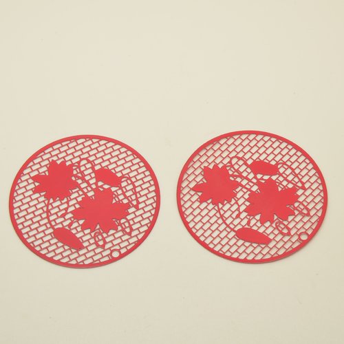 2 estampes filigrane cercle et fleurs - rouge - 46mm