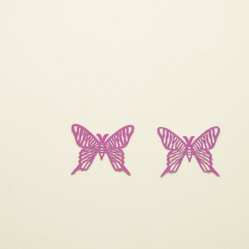 2 estampes filigrane papillons émaillées - prune/violet - 19x21mm