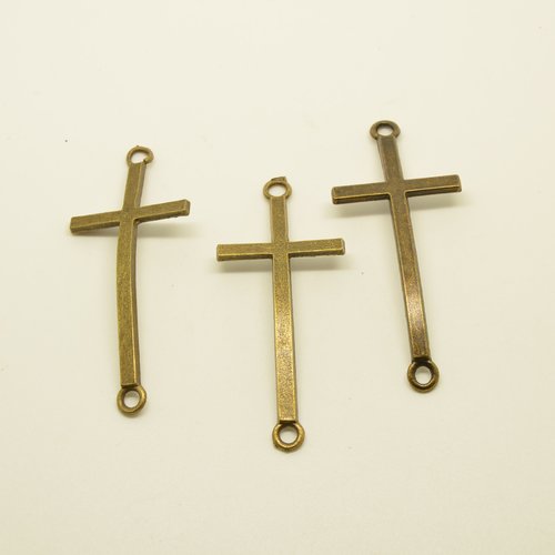 3 connecteurs croix pour bracelet - bronze - 21x50mm