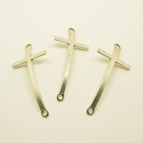 3 connecteurs croix pour bracelet - argenté - 21x50mm
