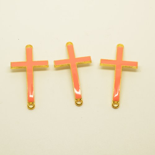 3 connecteurs croix pour bracelet - doré, orange - 24x43mm