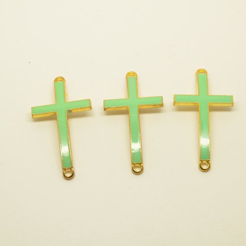 3 connecteurs croix pour bracelet - doré, vert - 24x43mm