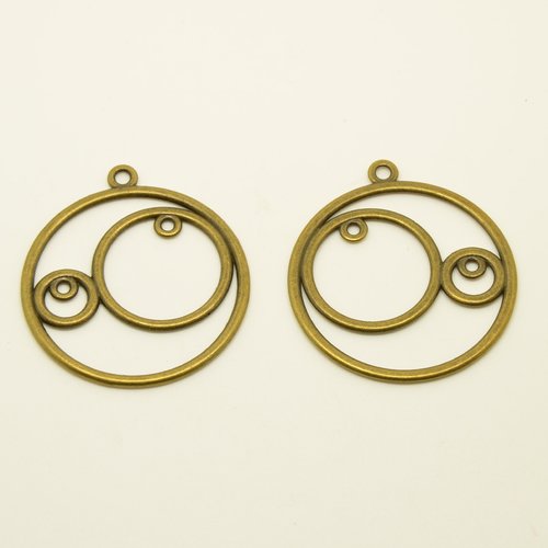2 pendentifs ronds ajourés - bronze - 34mm