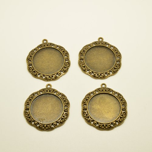 4 supports pour cabochons ronds 24mm - bronze - 36mm