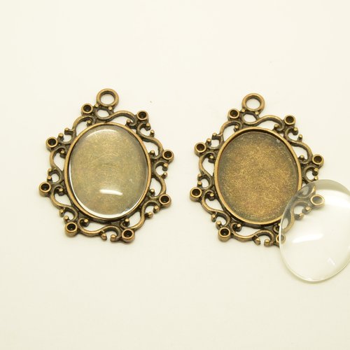 2 supports avec cabochons ovales 18x25mm - bronze - 30x40mm
