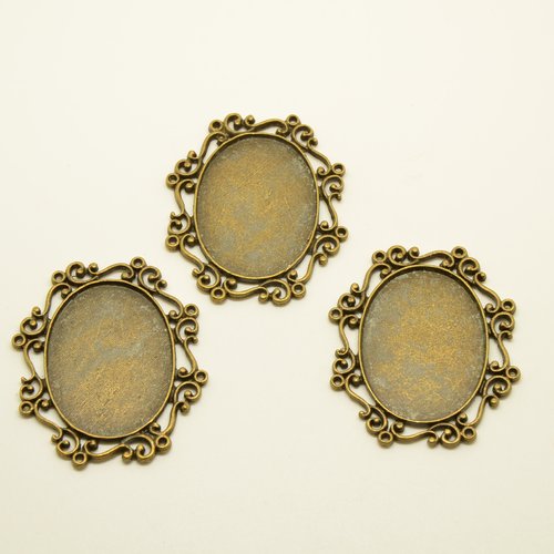 3 supports pour cabochons ovales 21x29mm - bronze - 34x41mm