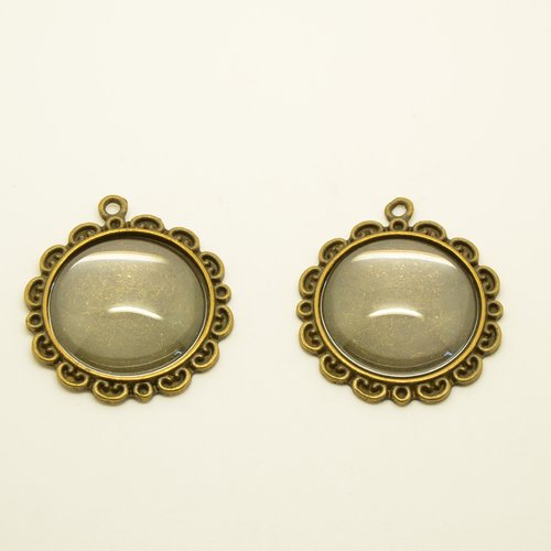 2 supports avec cabochons ronds 24mm - bronze - 32mm