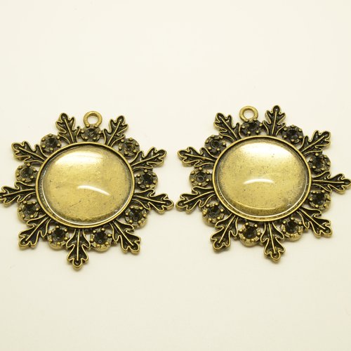 2 supports avec cabochons ronds 24mm - bronze - 49mm